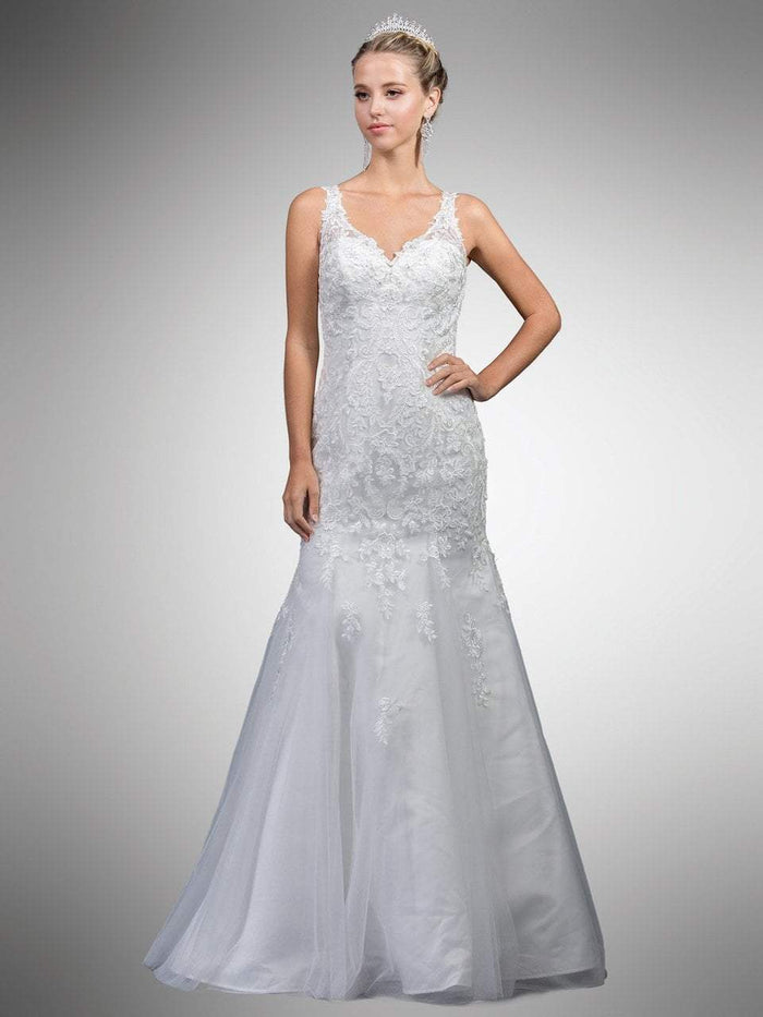 Dancing Queen Bridal - A7001 Sleeveless Beaded Lace Trumpet Gown Bridal Dresses XS / Off White