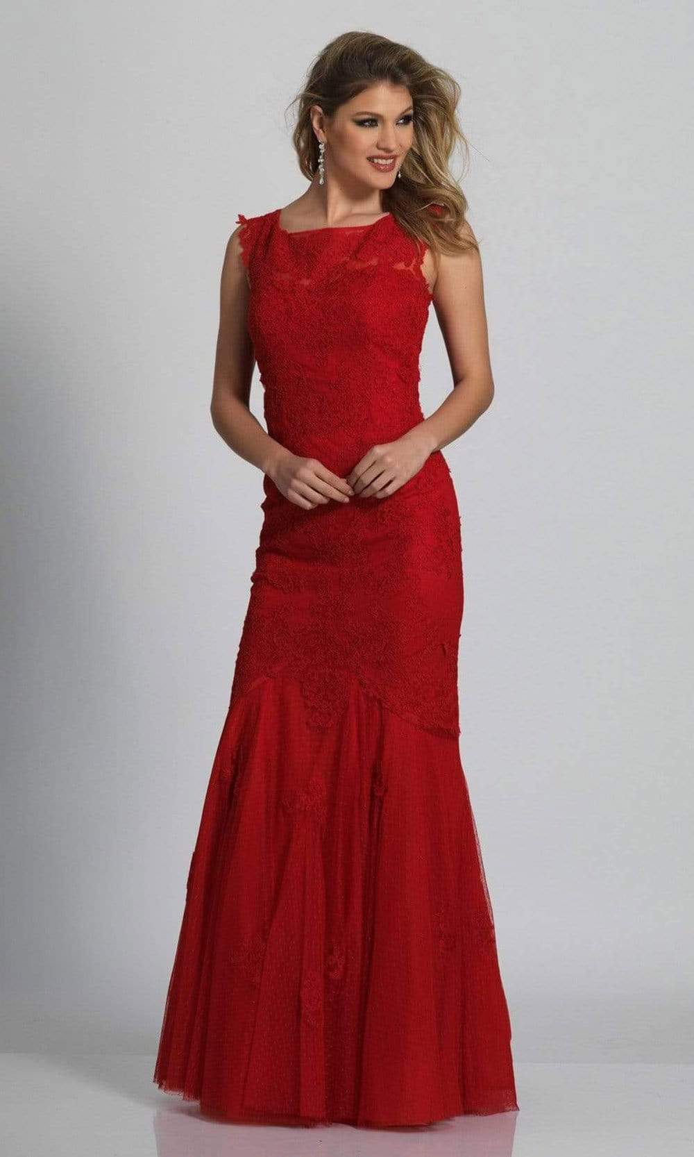 Dave & Johnny - 1937 Lace Applique Tulle Trumpet Gown Dave & Johnny - 1937 Lace Applique Tulle Trumpet Gown