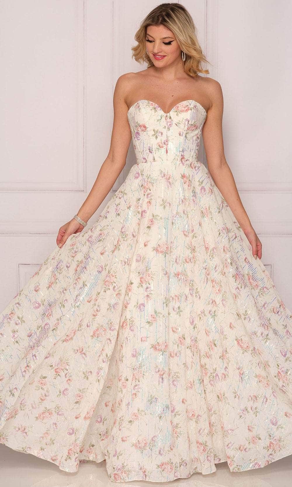 Dave & Johnny A10391 - Strapless Floral Printed Prom Dress Dave & Johnny A10391 - Strapless Floral Printed Prom Dress