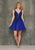 Dave & Johnny - A8341 Pearl-Beaded Waist Appliqued Tulle Dress Homecoming Dresses 00 / Royal