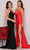 Dave & Johnny A9623 - Plunging Neck Halter Satin Gown Prom Dresses 00 / Red