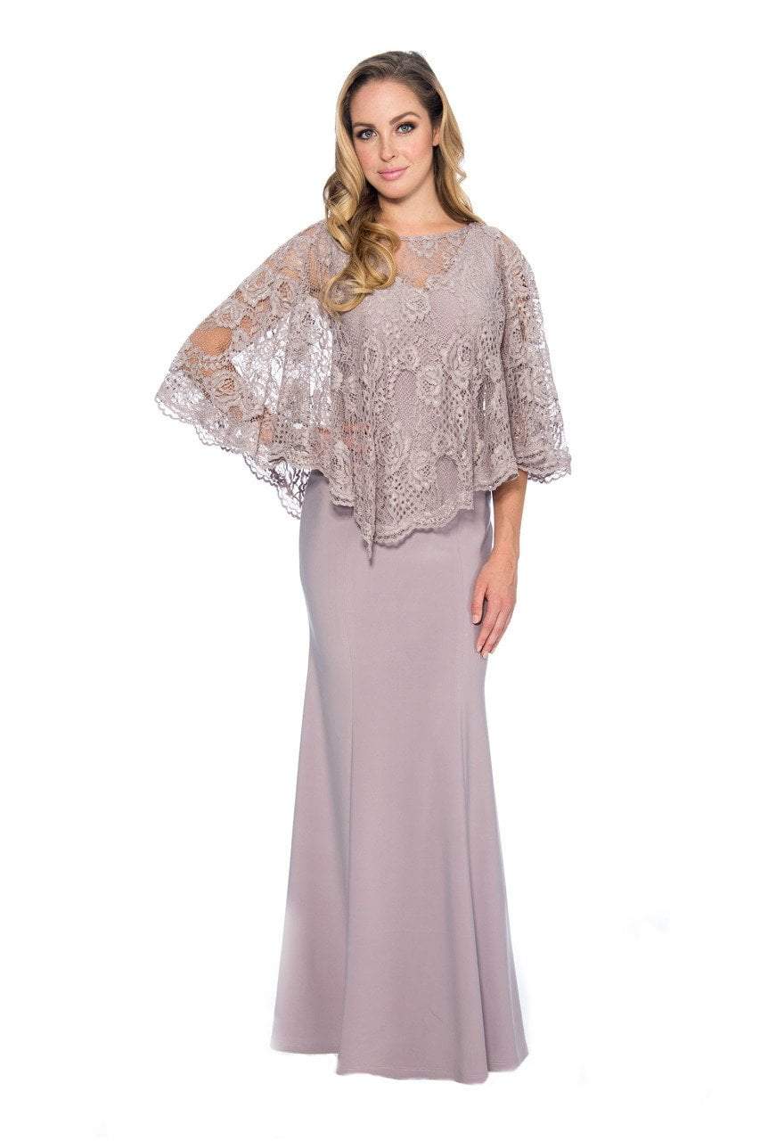 Decode 1.8 - 184553 Jersey Knit Long Gown with Lace Cape Decode 1.8 - 184553 Jersey Knit Long Gown with Lace Cape