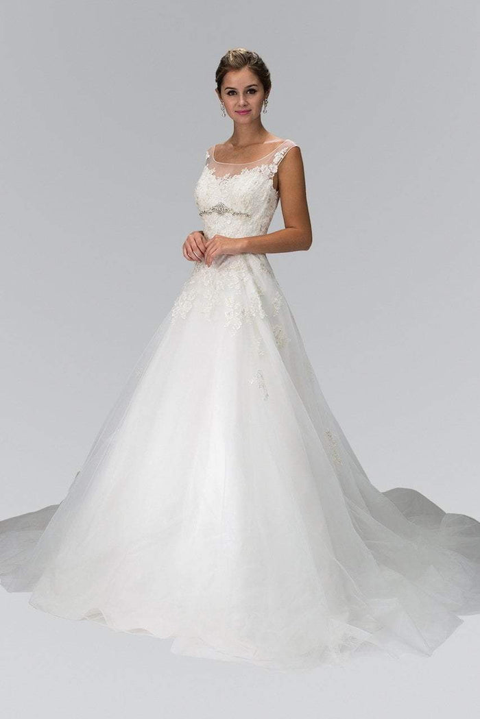 Elizabeth K Bridal - GL1355 Cap Sleeve Floral Appliqued Tulle Wedding Dress Special Occasion Dress XS / Ivory