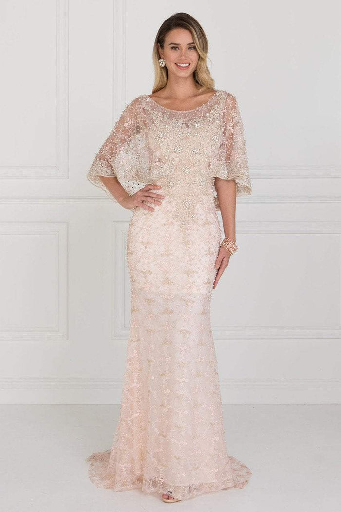 Elizabeth K Bridal - GL1535 Embellished Illusion Bateau Sheath Dress Mother of the Bride Dresses XS / Blush