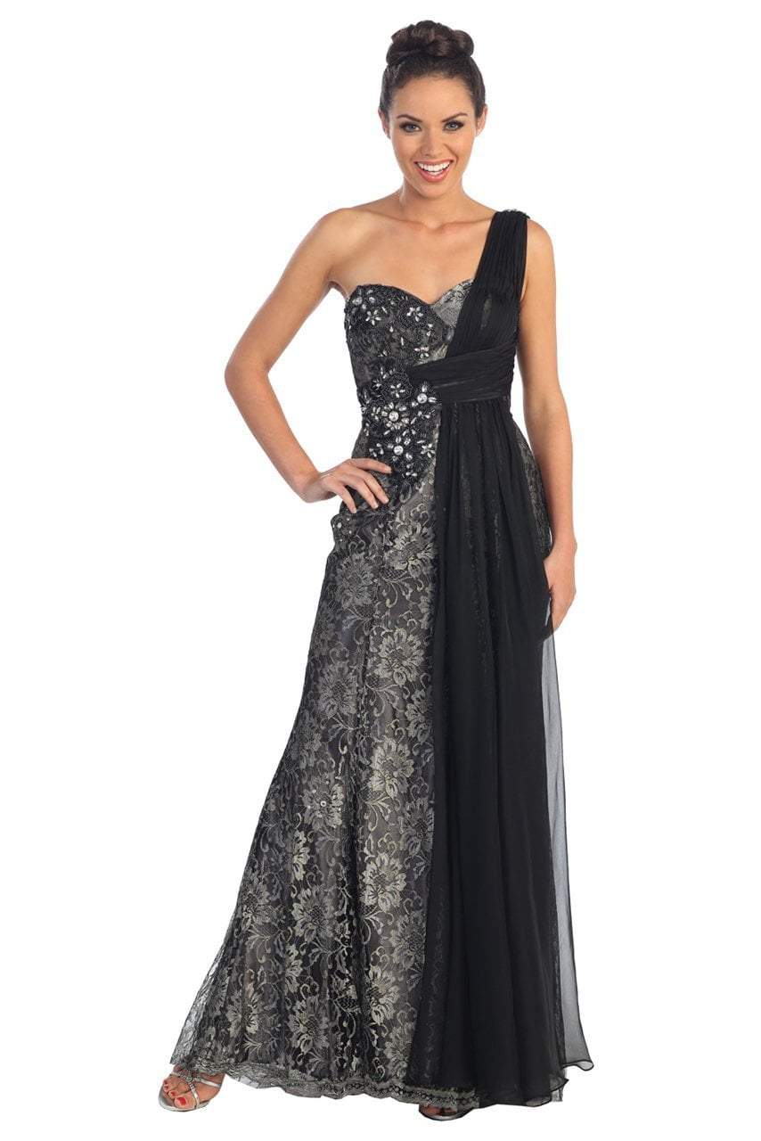 Elizabeth K - GL1000 One Shoulder Lace Dress with Chiffon Overlay Elizabeth K - GL1000 One Shoulder Lace Dress with Chiffon Overlay