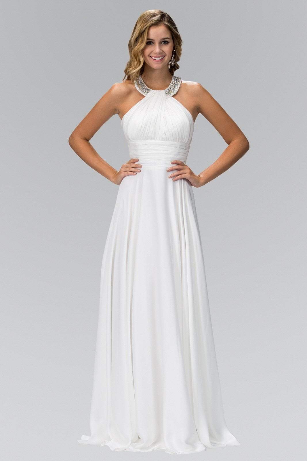 Elizabeth K - GL1013 Beaded Halter Empire Charmeuse Long Dress Couture Candy Elizabeth K - GL1013 Beaded Halter Empire Charmeuse Long Dress Couture Candy