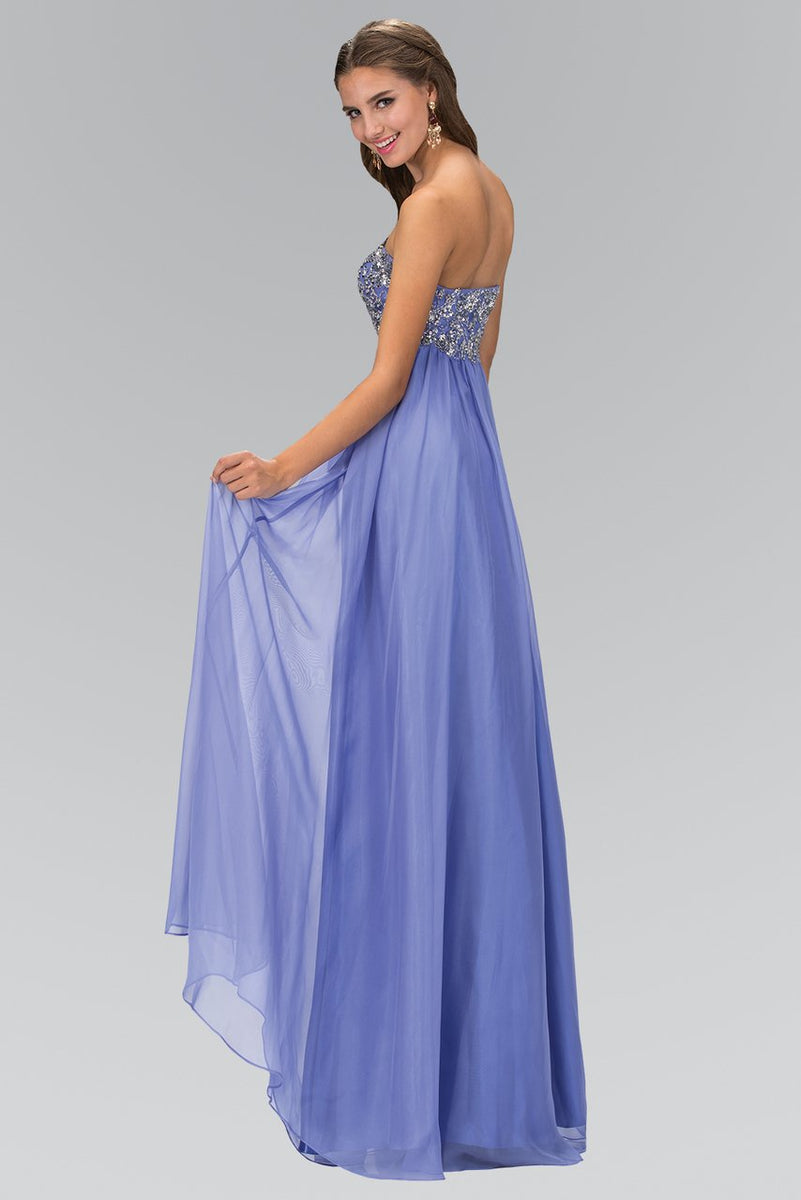 Empire Strapless Chiffon Gown with Sweetheart Neck Ocean Blue Plus Size