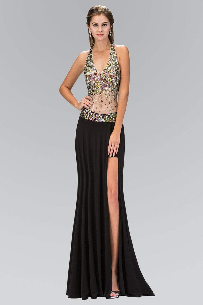 Elizabeth K - GL1070 Jeweled Halter Neck Jersey Trumpet Dress Special Occasion Dress XS / Black
