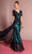 Elizabeth K - GL1081 Lace Embellished Short Sleeve V-neck Dress Special Occasion Dress XS / Black/Teal