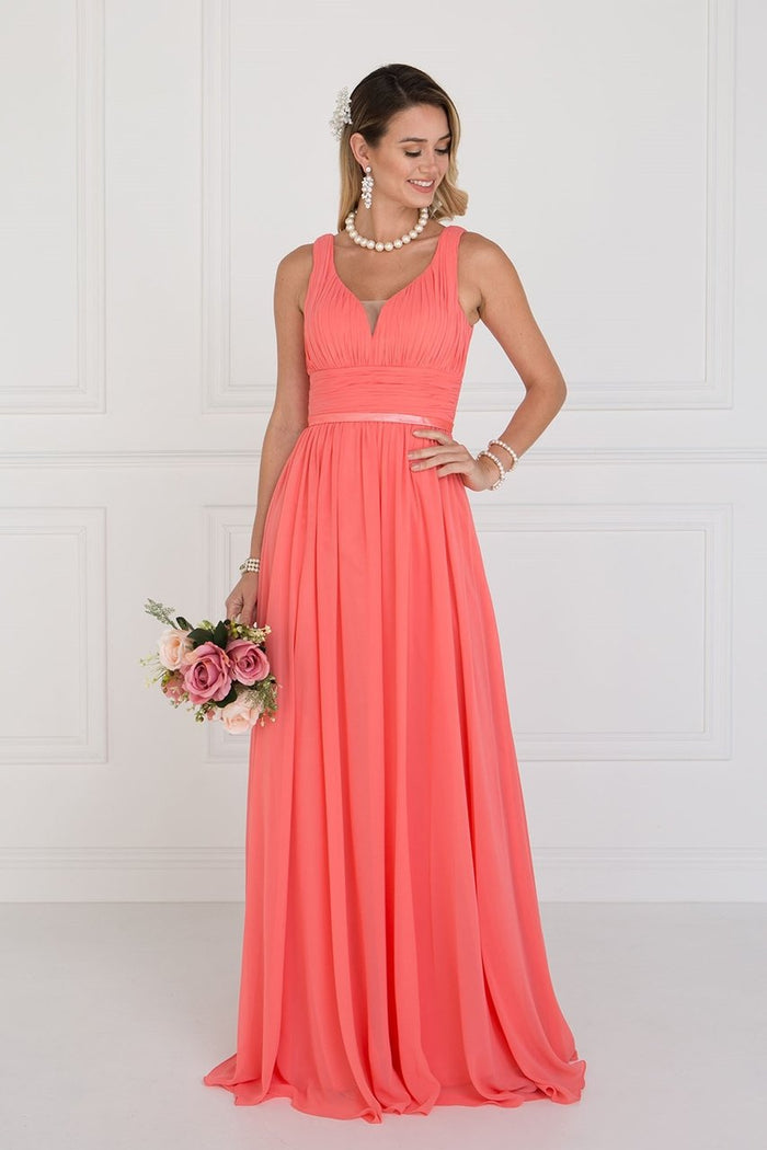 Elizabeth K - GL1525 Ruched Deep Sweetheart Chiffon A-Line Gown Special Occasion Dress XS / Coral