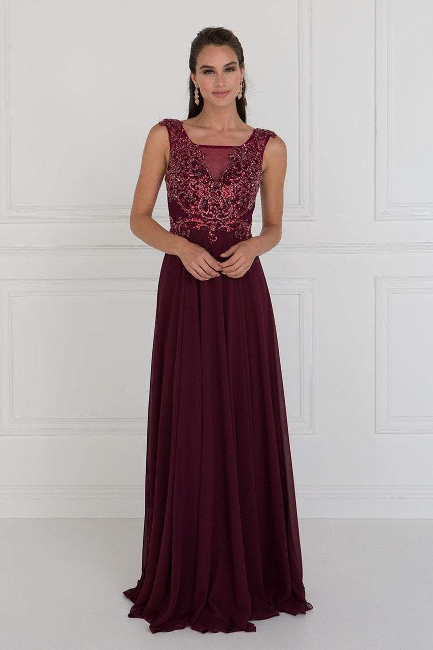 Elizabeth K - GL1566 Beaded Square Neck Chiffon A-line Dress Couture Candy Elizabeth K - GL1566 Beaded Square Neck Chiffon A-line Dress Couture Candy