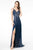 Elizabeth K - GL1844 Illusion Deep V-Neck Glitter Mesh High Slit Gown Evening Dresses XS / Navy