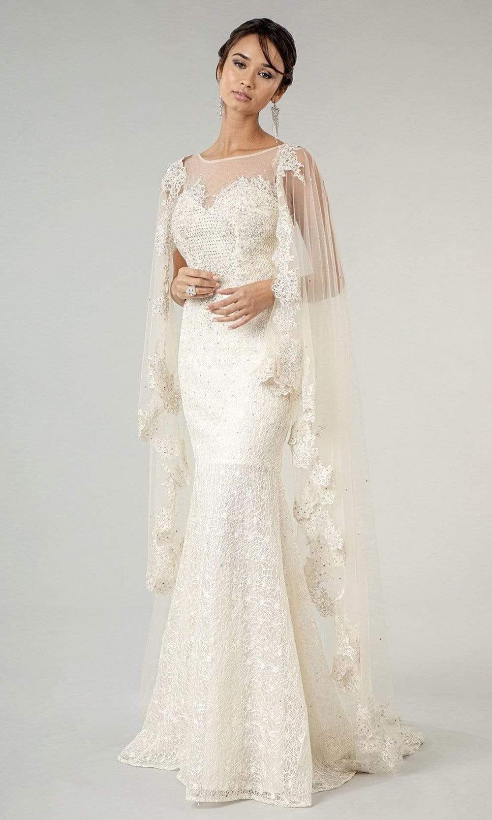 Elizabeth K - GL1918 Lace Embroidered Sheath Bridal Gown with Cape Elizabeth K - GL1918 Lace Embroidered Sheath Bridal Gown with Cape