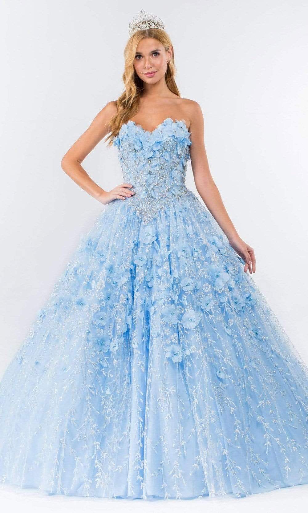 3D Floral Cape Ball Gown by Elizabeth KGL1939 - 2XL / Baby Blue 3D Floral Cape Ball Gown by Elizabeth KGL1939 - 2XL / Baby Blue