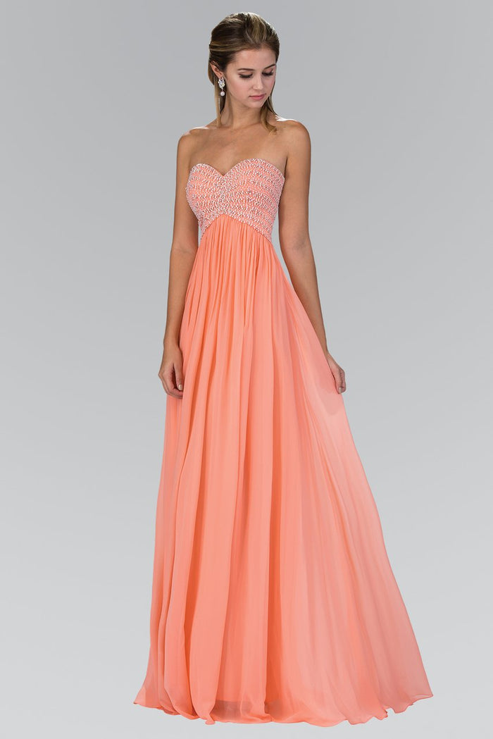 Elizabeth K - GL2148 Beaded Sweetheart A-Line Gown Special Occasion Dress XS / Coral