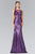 Elizabeth K - GL2292 Sequined Illusion Panel Sheath Gown Special Occasion Dress XS / Eggplant