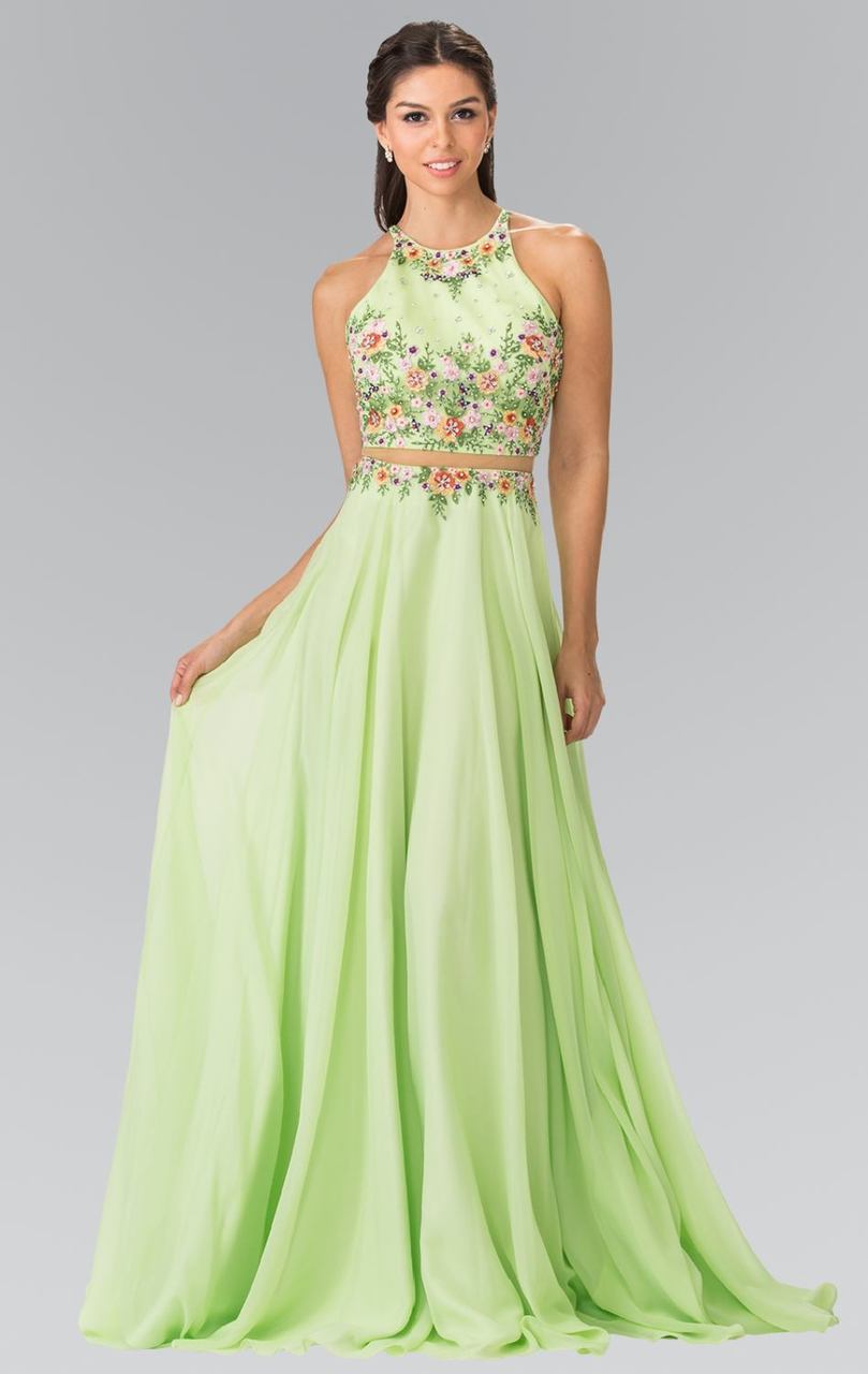 Elizabeth K - GL2340 Embellished Halter Neck Chiffon A-Line Dress Couture Candy Elizabeth K - GL2340 Embellished Halter Neck Chiffon A-Line Dress Couture Candy