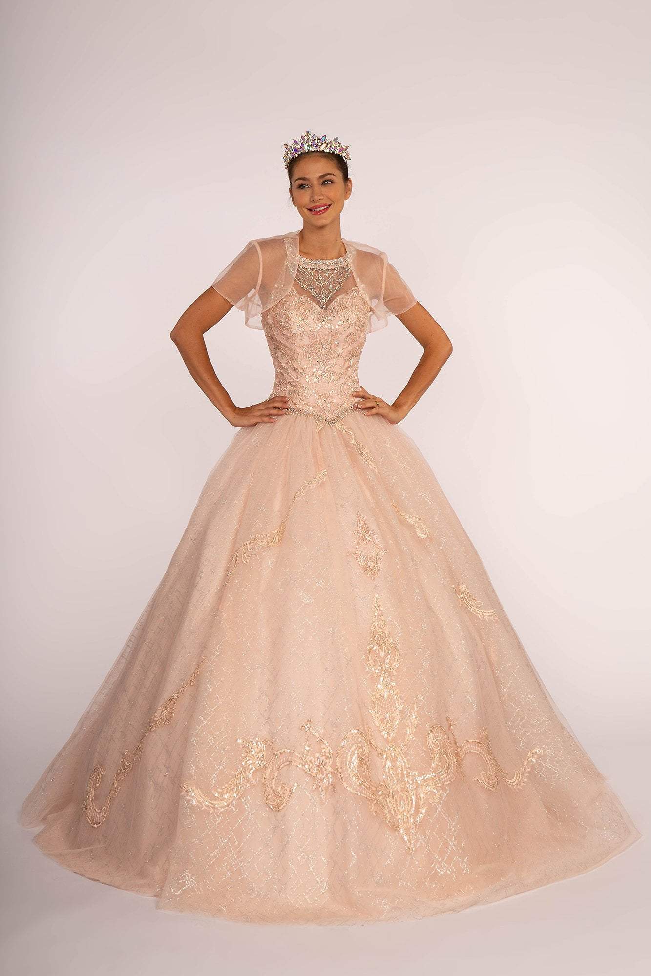 Illusion Sweetheart Glitter Ball Gown by Elizabeth K GL2600 - Blush / 3XL Illusion Sweetheart Glitter Ball Gown by Elizabeth K GL2600 - Blush / 3XL