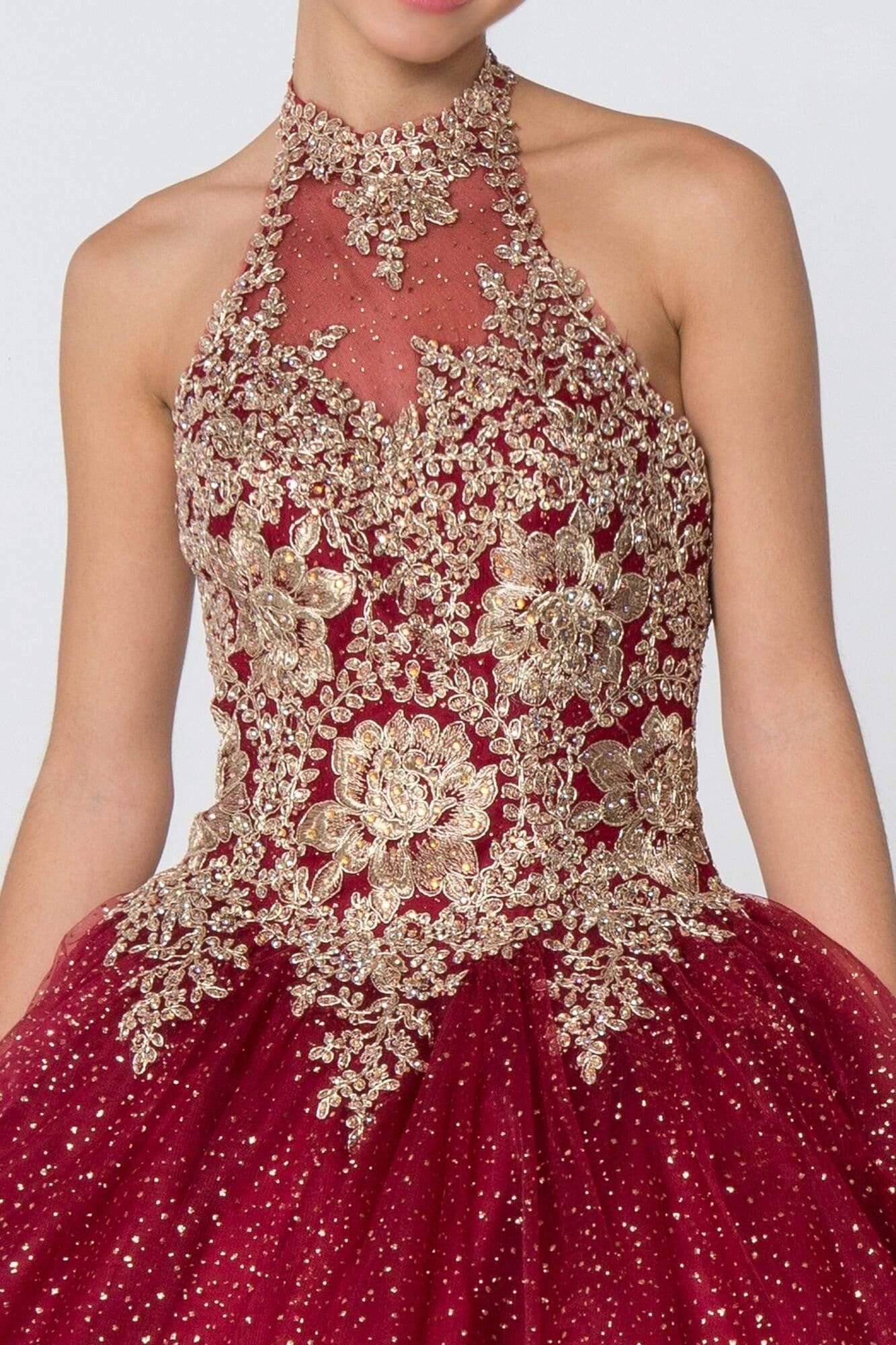 Elizabeth K - GL2805 Gilt Embroidered Halter Glitter Ballgown Elizabeth K - GL2805 Gilt Embroidered Halter Glitter Ballgown