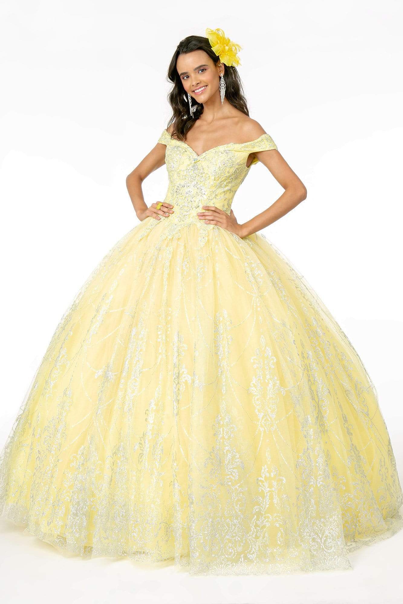 Off Shoulder Glitter Gown by Elizabeth KGL2910 - XL / Yellow Off Shoulder Glitter Gown by Elizabeth KGL2910 - XL / Yellow