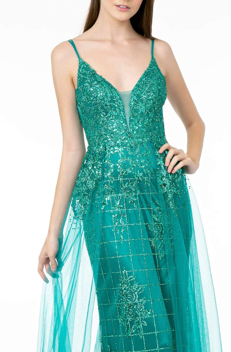 Elizabeth K - GL2691 Mesh Glitter Deep V-neck A-line Gown main image 0