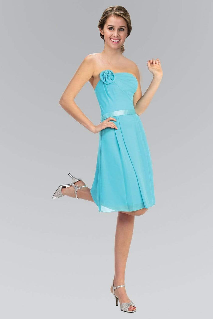 Elizabeth K - GS1080 Floral Accented Straight Neck Chiffon Dress Bridesmaid Dresses XS / Blue