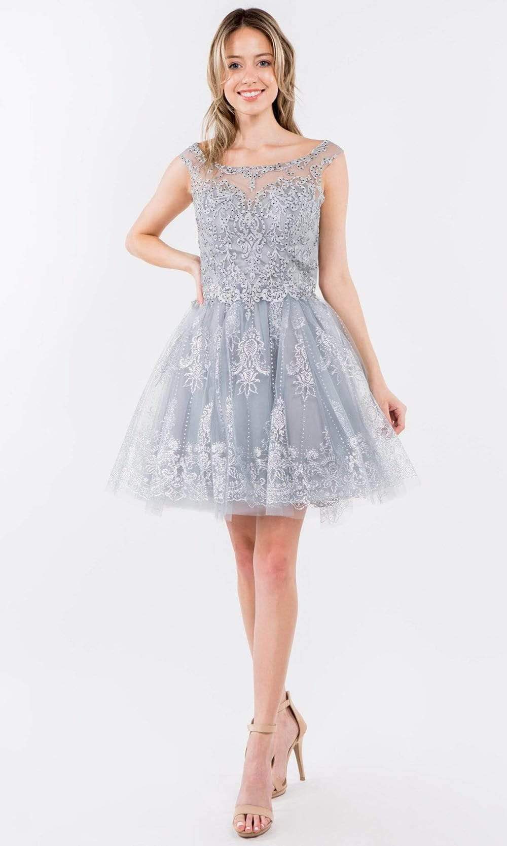 silver dama dresses May Queen Quince glitter embellished Designer Graduation Embellished Dress, Silver