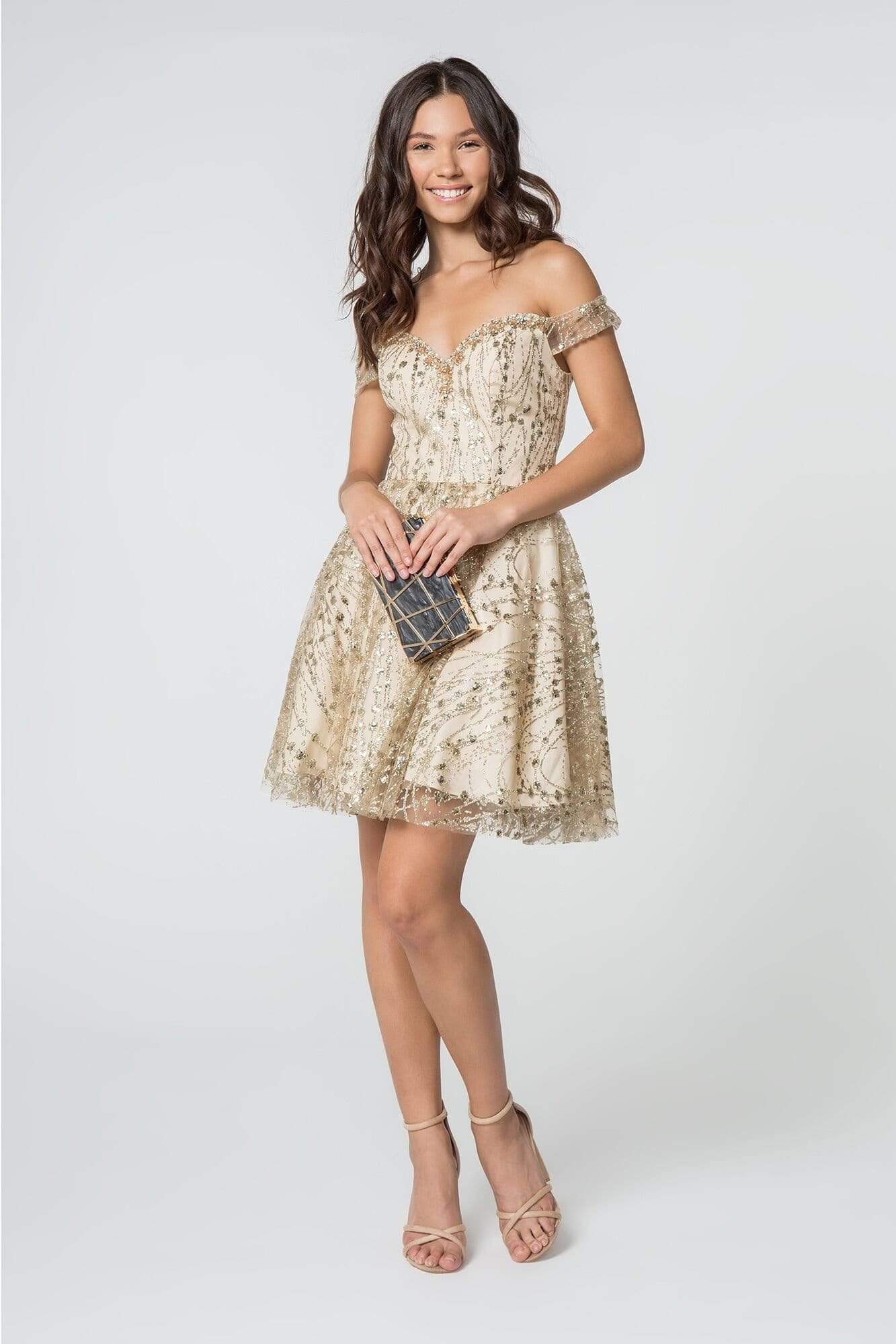 Elizabeth K - GS2833 Glitter Off-Shoulder A-Line Cocktail Dress Couture Candy Elizabeth K - GS2833 Glitter Off-Shoulder A-Line Cocktail Dress Couture Candy