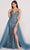 Ellie Wilde EW34058 - Glittered Sheath Dress with Detachable Overskirt Prom Dresses 00 / Steel Blue