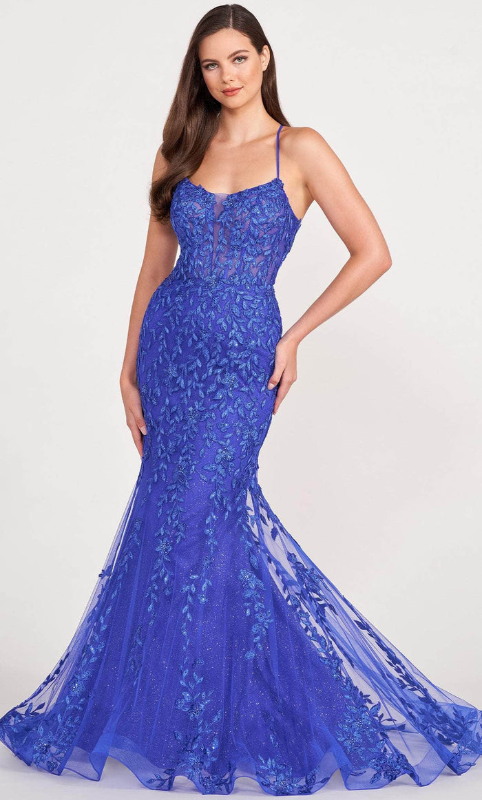 Ellie Wilde EW34090 - Scoop Beaded Lace Prom Gown Prom Dresses 00 / Royal Blue