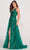 Ellie Wilde EW34107 - V Neck Bare Back A-line Slit Gown Evening Dresses 00 / Emerald