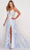 Ellie Wilde EW34107 - V Neck Bare Back A-line Slit Gown Evening Dresses 00 / Frosty Blue