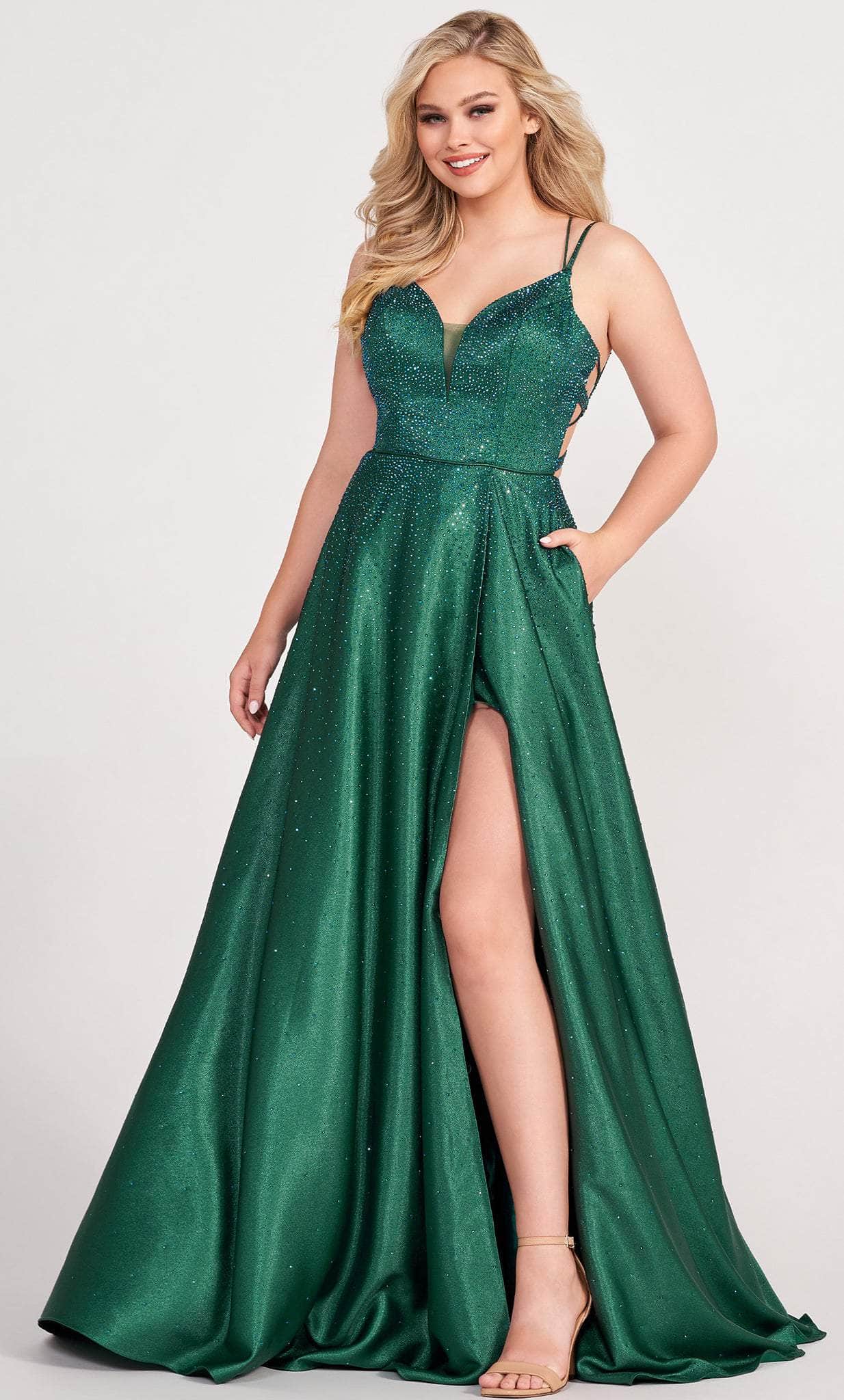 Ellie Wilde EW34131 - V-Neck Beaded Satin Prom Gown Couture Candy Ellie Wilde EW34131 - V-Neck Beaded Satin Prom Gown Couture Candy
