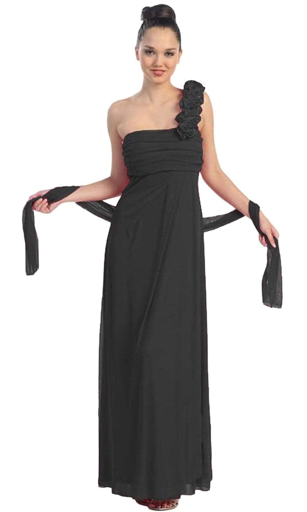 Eureka Fashion - 1701 One Shoulder Rosette Strap Empire Waist Gown Eureka Fashion - 1701 One Shoulder Rosette Strap Empire Waist Gown