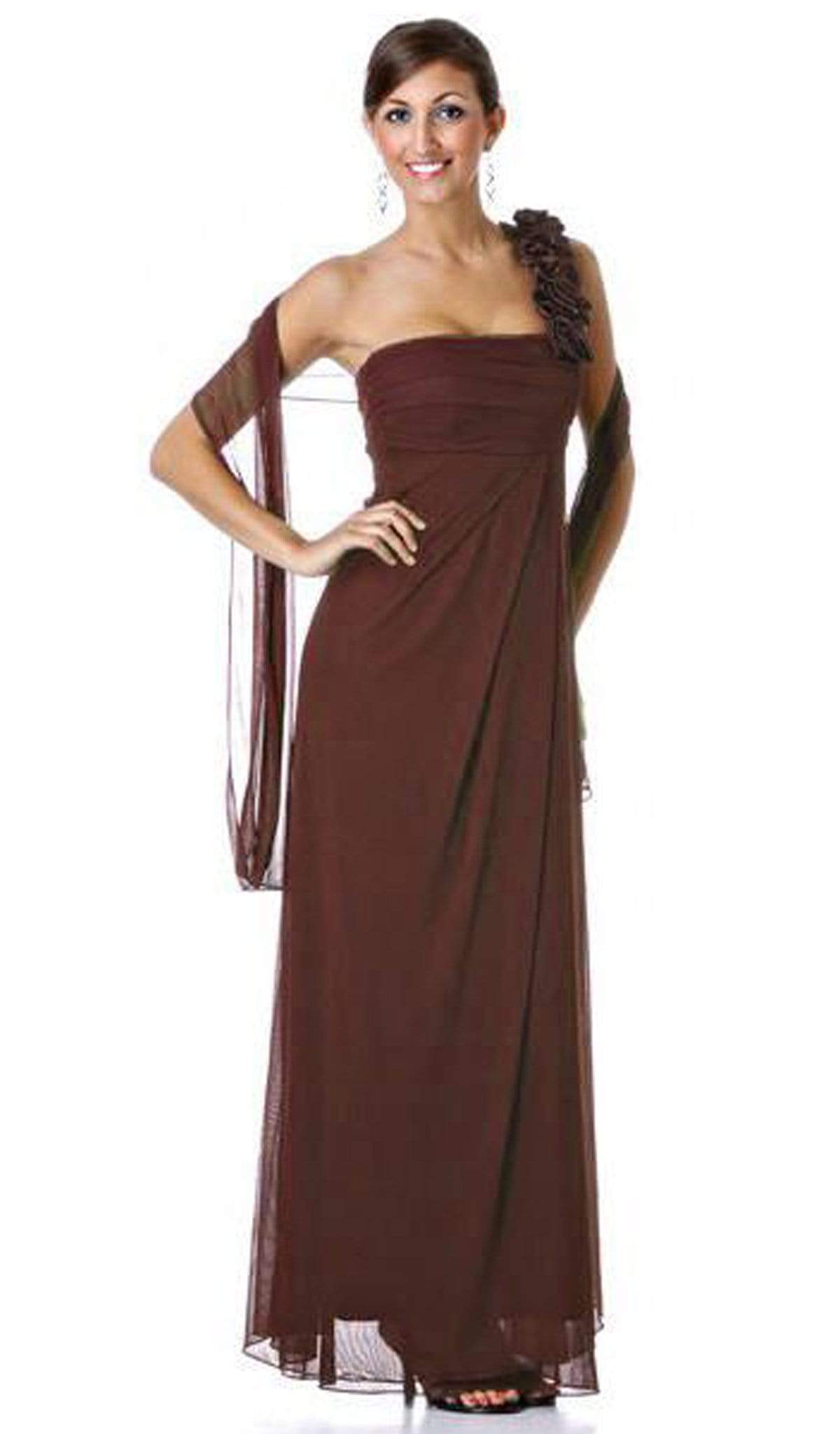 Eureka Fashion - 1701 One Shoulder Rosette Strap Empire Waist Gown Couture Candy Eureka Fashion - 1701 One Shoulder Rosette Strap Empire Waist Gown Couture Candy