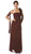Eureka Fashion - 1701 One Shoulder Rosette Strap Empire Waist Gown Special Occasion Dress XS / Brown