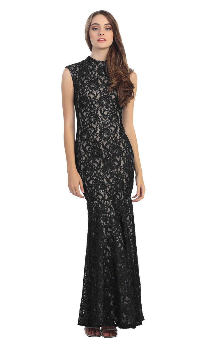Eureka Fashion - 2061 Allover Lace High Neckline Mermaid Dress Special Occasion Dress XS / Black/Gold