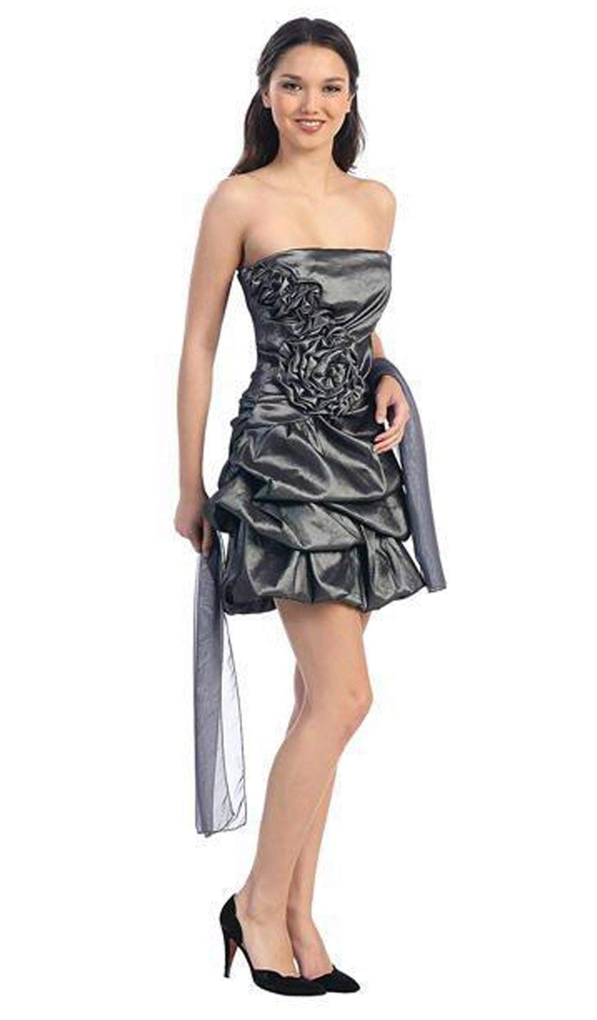 Eureka Fashion - 2261 Rosette Accented Strapless Bubble Dress Couture Candy Eureka Fashion - 2261 Rosette Accented Strapless Bubble Dress Couture Candy