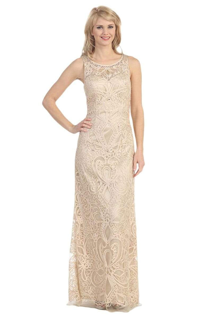 Eureka Fashion - 3905 Lace Jewel Neck Sheath Dress Mother of the Bride Dresses XS / Champagne