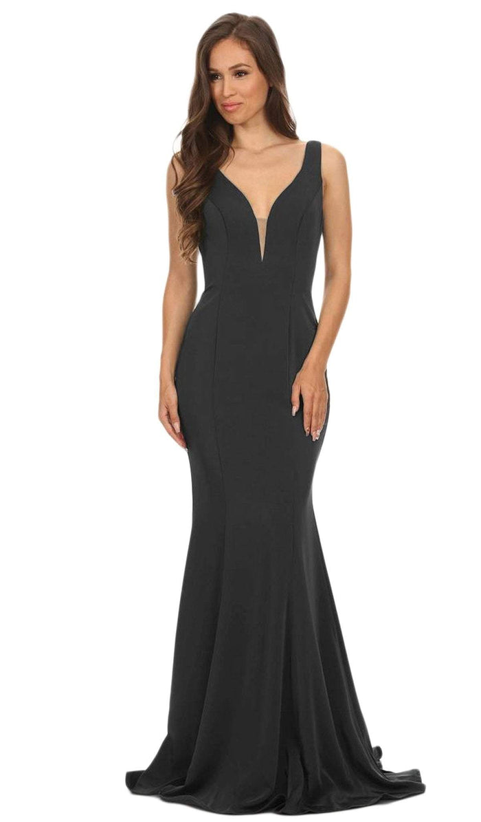 Eureka Fashion - 6010 Illusion Plunging  V Neck Mermaid Evening Gown Evening Dresses XS / Black