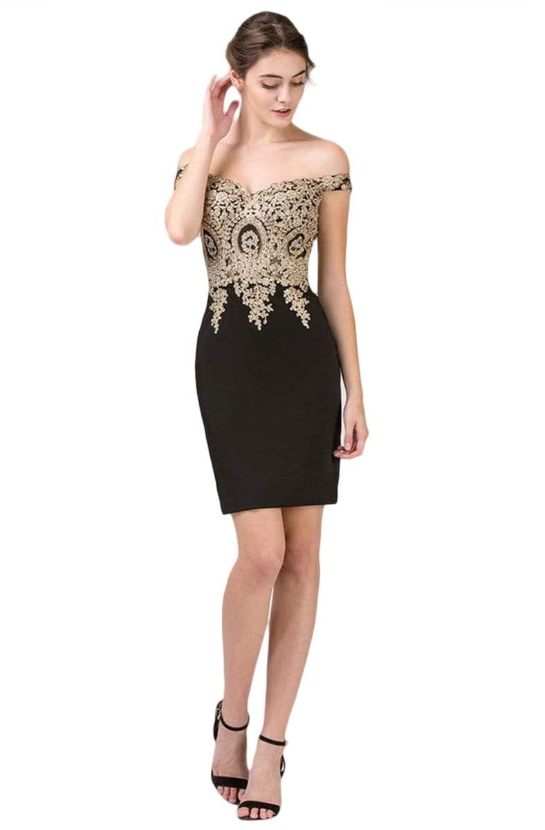 Eureka Fashion - 6032 Gold Embellished Off-Shoulder Fitted Dress Couture Candy Eureka Fashion - 6032 Gold Embellished Off-Shoulder Fitted Dress Couture Candy