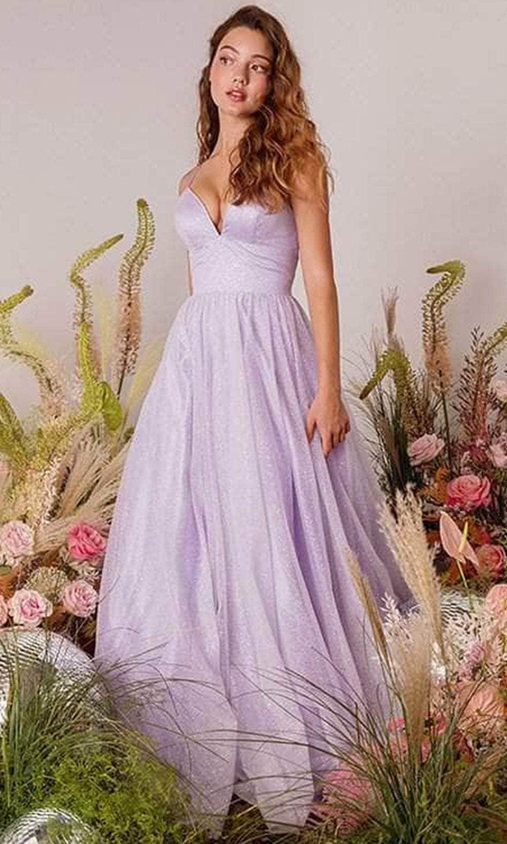 Long Glitter A-Line Prom Dress with Strappy Open Back Lilac / 2XLarge Long Glitter A-Line Prom Dress with Strappy Open Back Lilac / 2XLarge