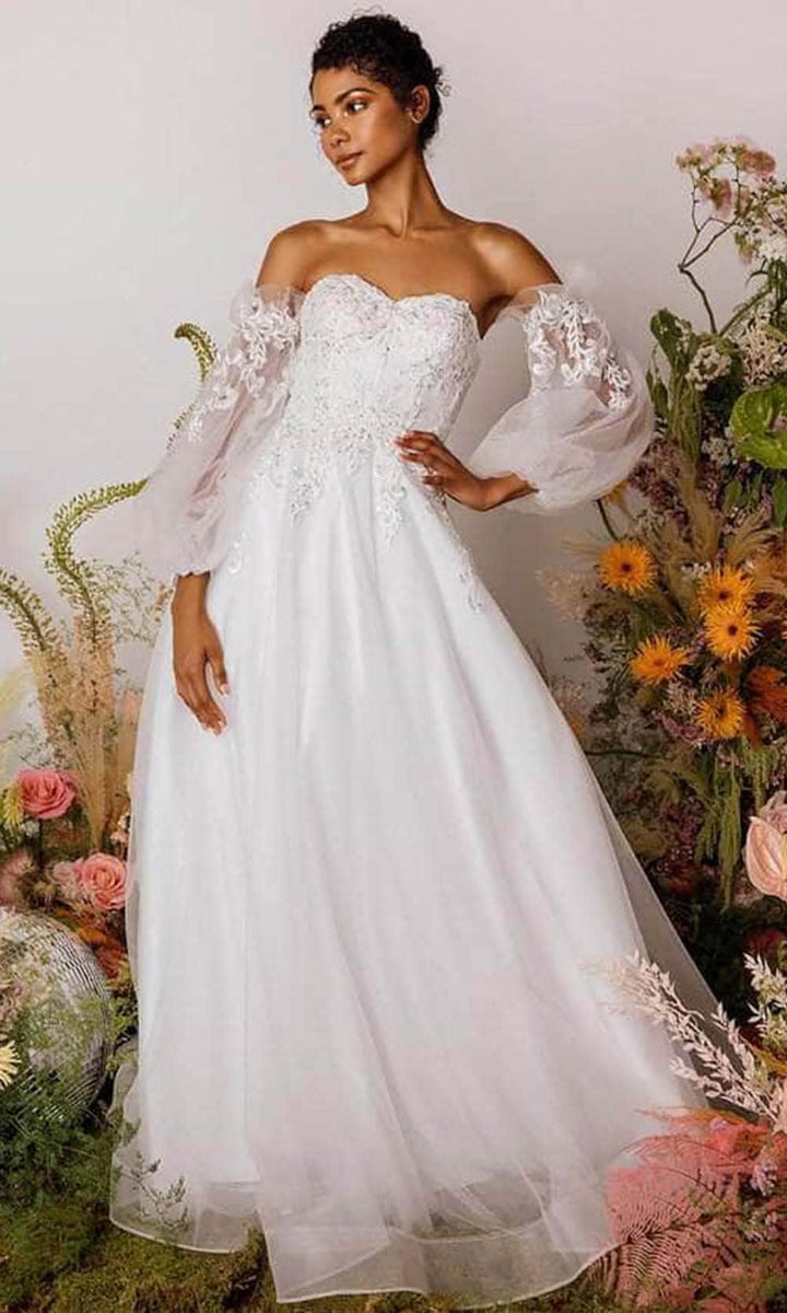 Eureka Fashion 9958 Floor length Glittery Mesh Fitted Godet Gown Lace Embroidery main image 1