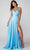 Eureka Fashion 9917 - Sleeveless Deep V-neck Long Gown Evening Dress XS / Mineral Blue