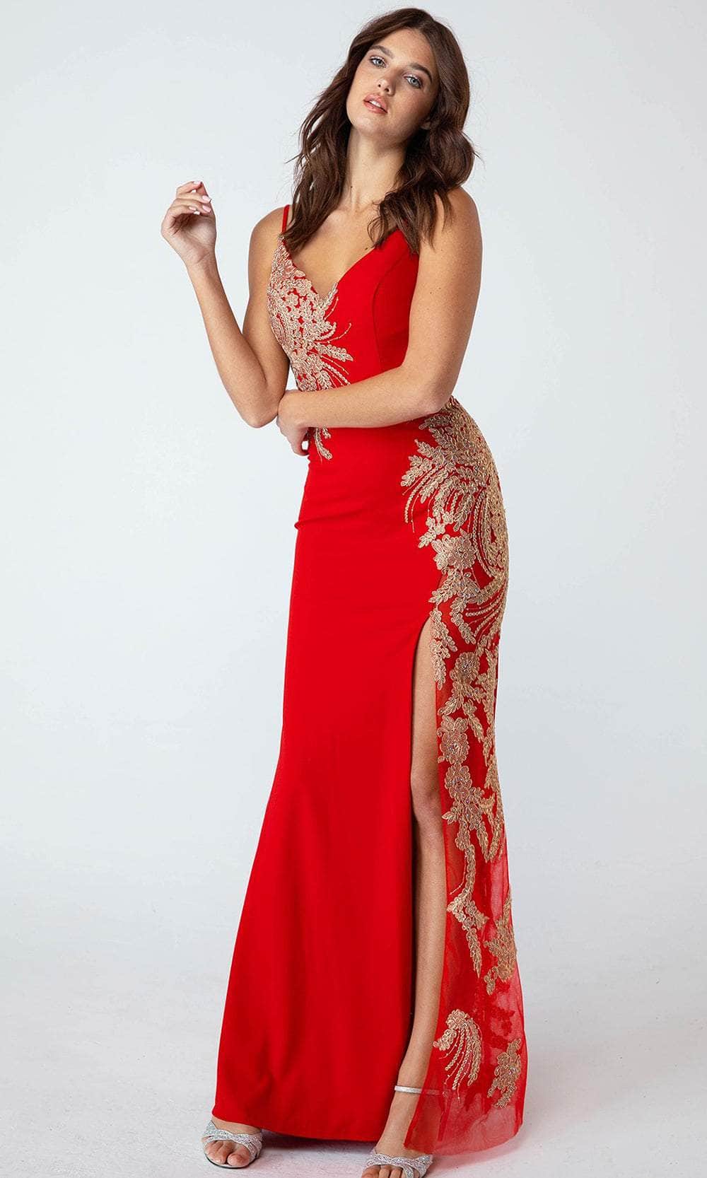 red prom dress with gold accessories Gold Lace Burgundy Satin Choker Neck Prom Dress