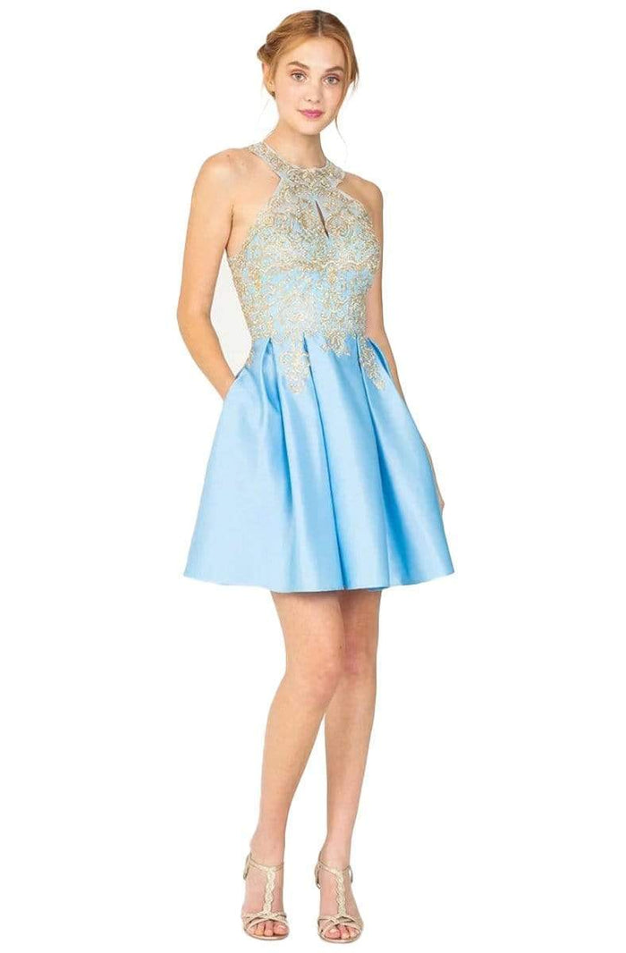 Eureka Fashion - Embroidered Halter Satin A-line Dress Homecoming Dresses XS / Tiffany Blue