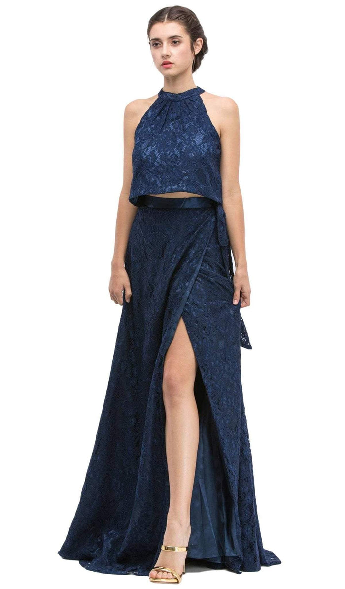 Eureka Fashion - Sleeveless Lace Halter Evening Dress with Slit Special Occasion Dress XS / Navy