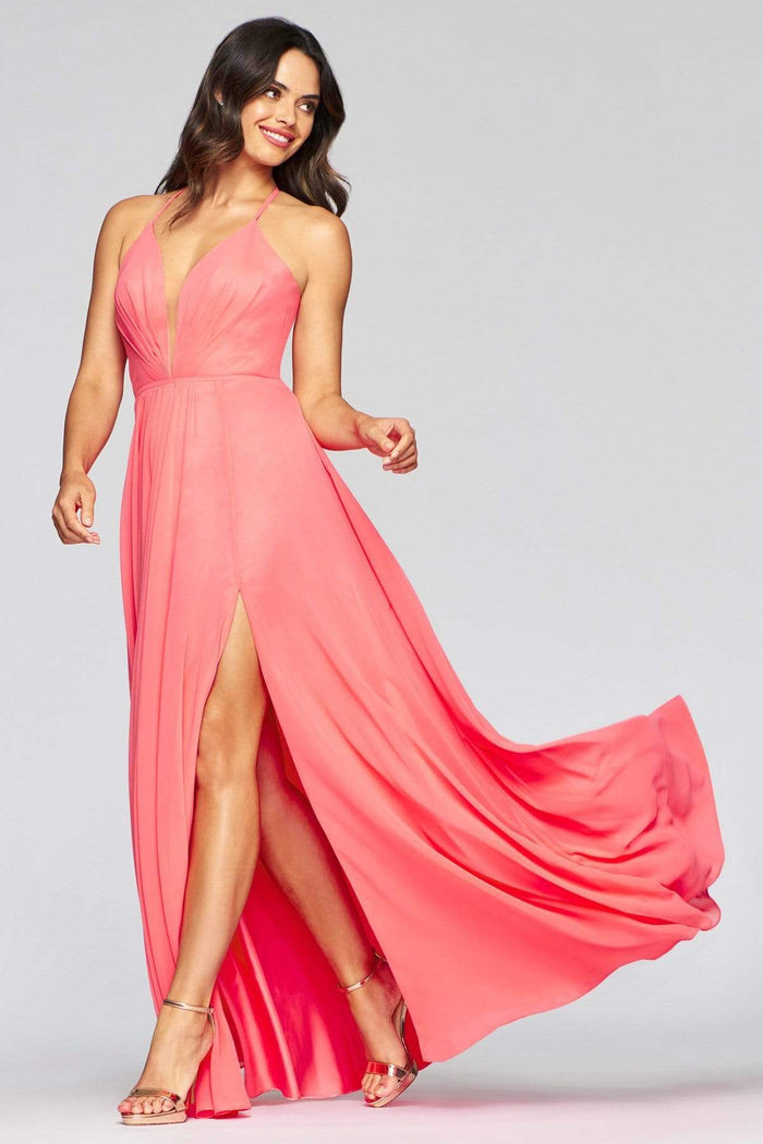 Faviana - 7747 Illusion Plunging Neck Strappy Open Back Chiffon Dress Prom Dresses 00 / Sorbet