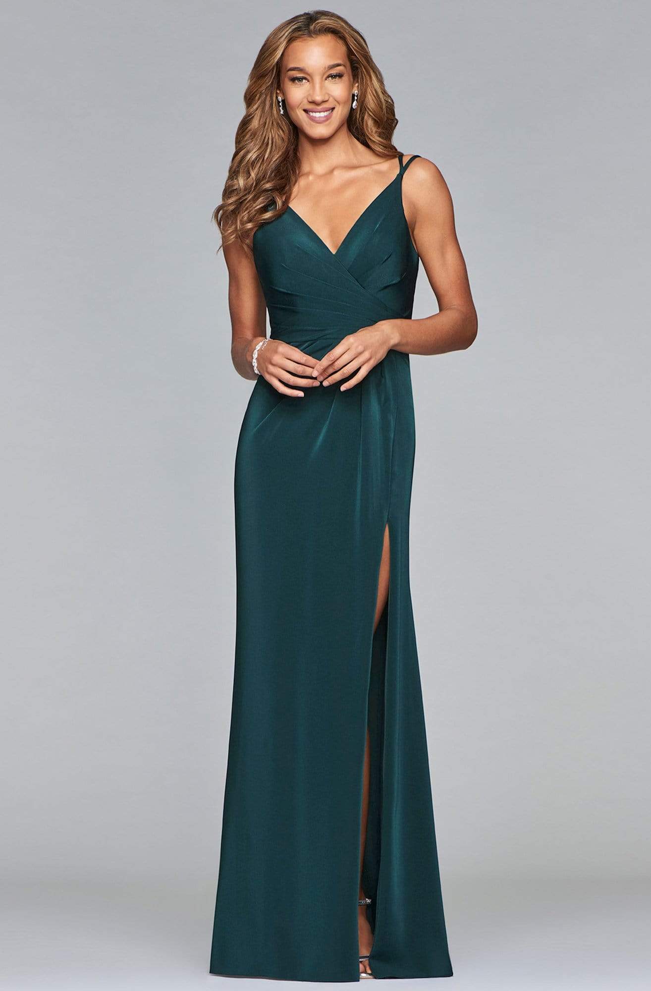 Faviana - 7755 Sleeveless V Neck High Slit Faille Satin Dress 6 / Sage Green - Shop Faviana Dresses On Couture Candy at CoutureCandy.com Faviana - 7755 Sleeveless V Neck High Slit Faille Satin Dress 6 / Sage Green - Shop Faviana Dresses On Couture Candy at CoutureCandy.com