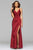 Faviana - 7755 Sleeveless V Neck High Slit Faille Satin Dress Evening Dresses 00 / Wine
